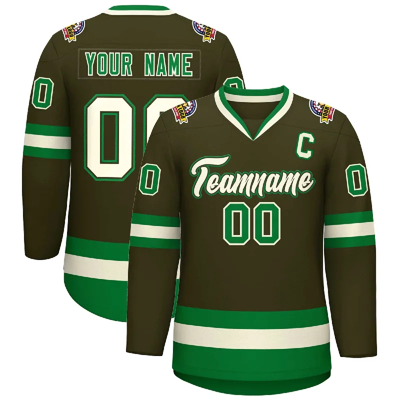 Custom Olive Khaki Olive-Kelly Green Classic Style Hockey Jersey