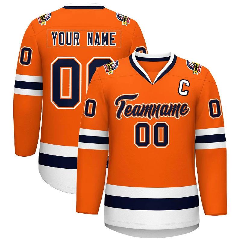 Custom Orange Navy Orange-White Classic Style Hockey Jersey