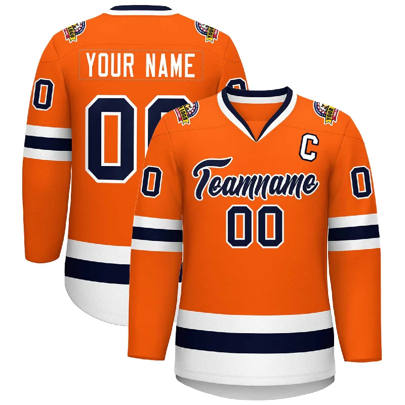 Custom Orange Navy-White Classic Style Hockey Jersey