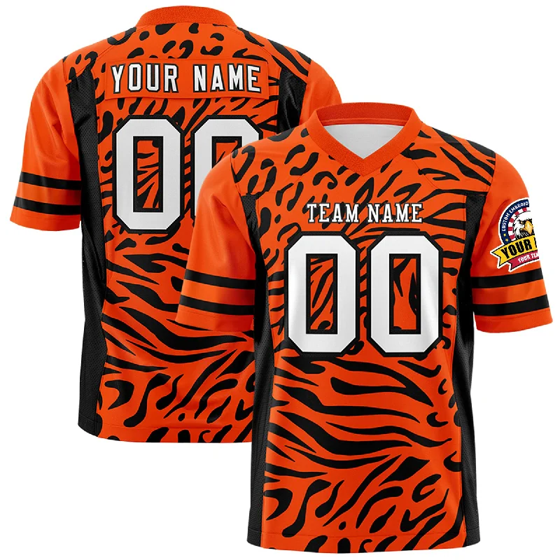 Custom Orange White-Black Personalized Zebra Stripes Pattern Authentic Football Jersey