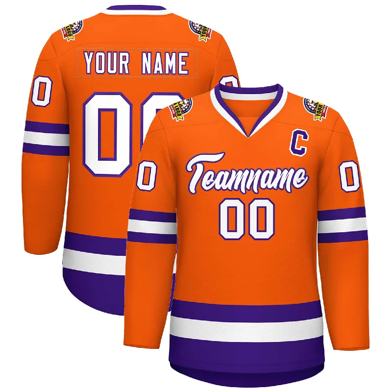 Custom Orange White-Purple Classic Style Hockey Jersey