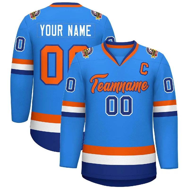 Custom Powder Blue Orange-Royal Classic Style Hockey Jersey