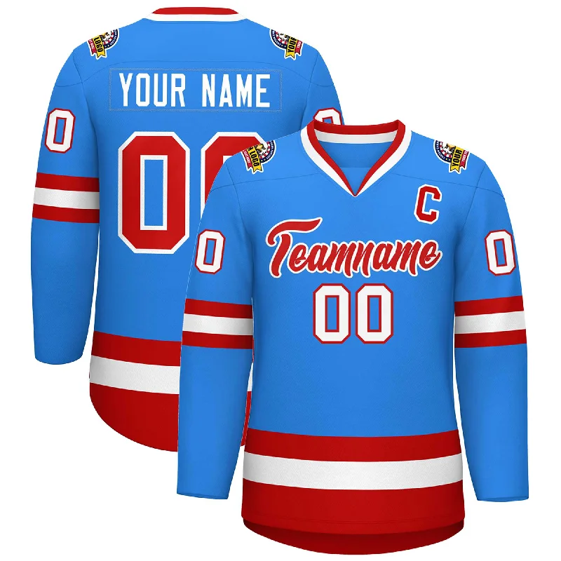 Custom Powder Blue Red-White Classic Style Hockey Jersey