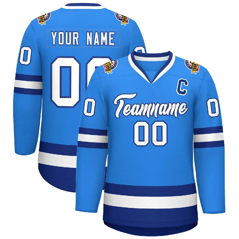 Custom Powder Blue White-Royal Classic Style Hockey Jersey