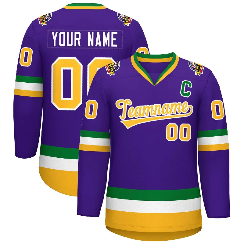 Custom Purple Gold-White Classic Style Hockey Jersey