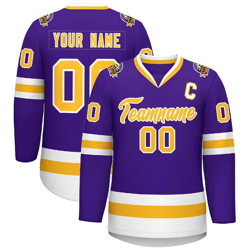 Custom Purple Gold-White Classic Style Hockey Jersey