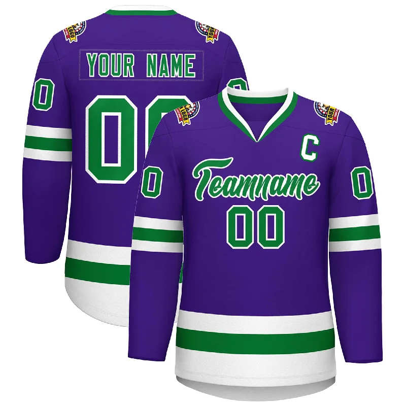 Custom Purple Kelly Green-White Classic Style Hockey Jersey