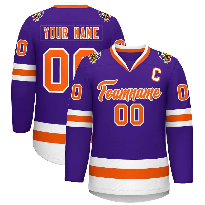 Custom Purple Orange-White Classic Style Hockey Jersey