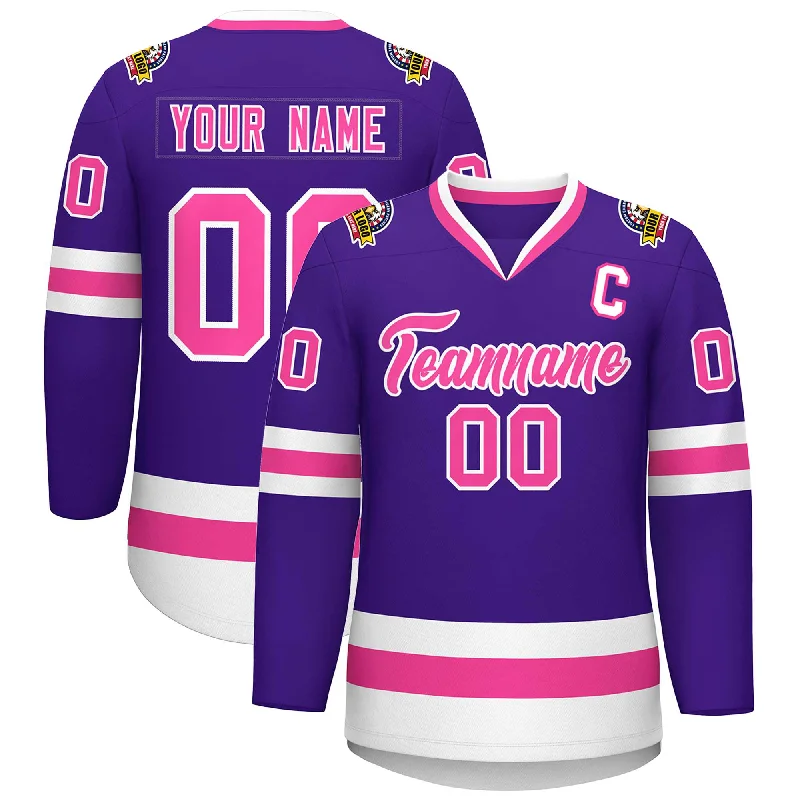 Custom Purple Pink-White Classic Style Hockey Jersey