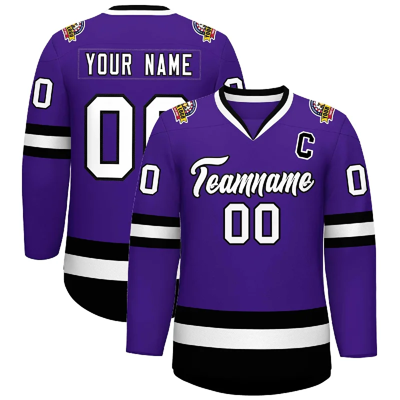 Custom Purple White-Black Classic Style Hockey Jersey