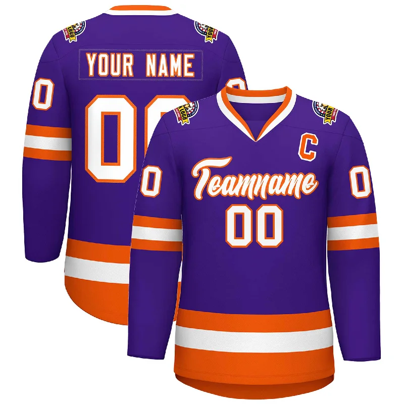 Custom Purple White-Orange Classic Style Hockey Jersey