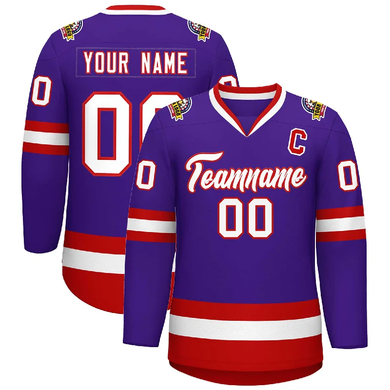 Custom Purple White-Red Classic Style Hockey Jersey