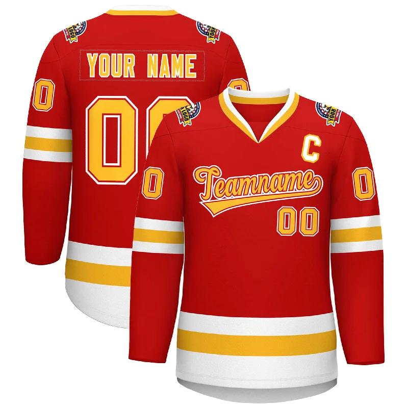 Custom Red Gold Red-White Classic Style Hockey Jersey