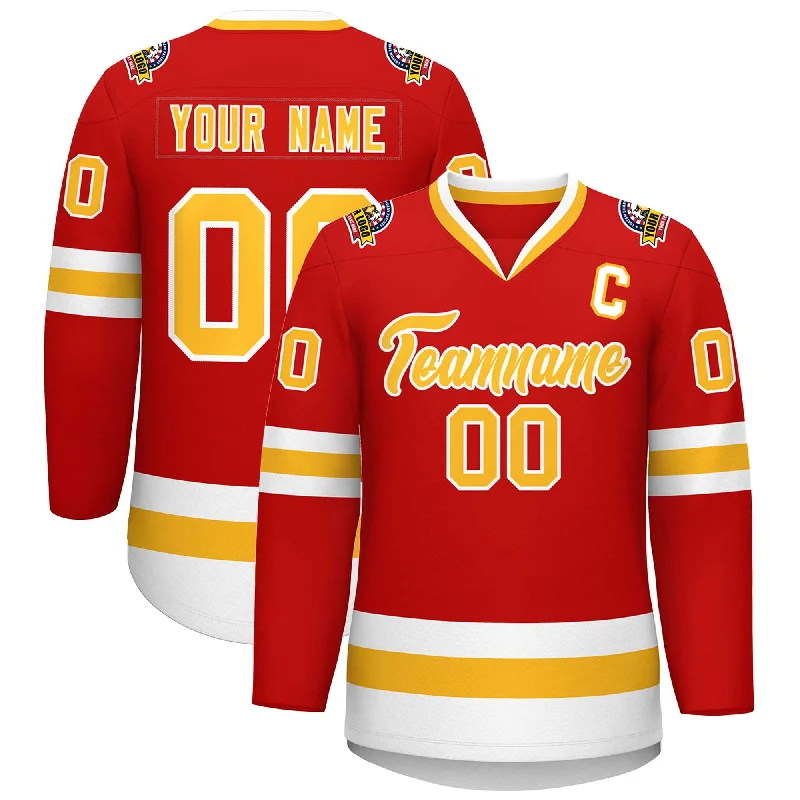 Custom Red Gold-White Classic Style Hockey Jersey