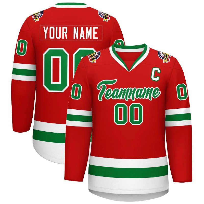 Custom Red Kelly Green-White Classic Style Hockey Jersey