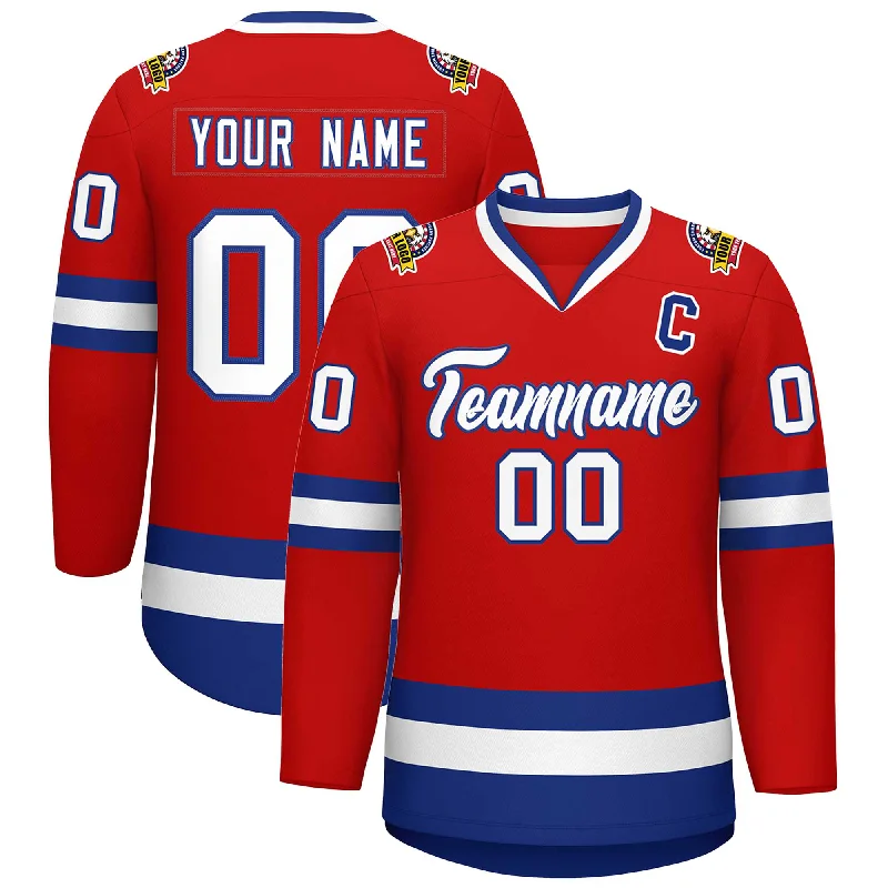 Custom Red White-Royal Classic Style Hockey Jersey