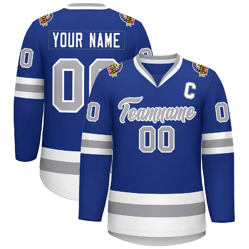 Custom Royal Gray-White Classic Style Hockey Jersey