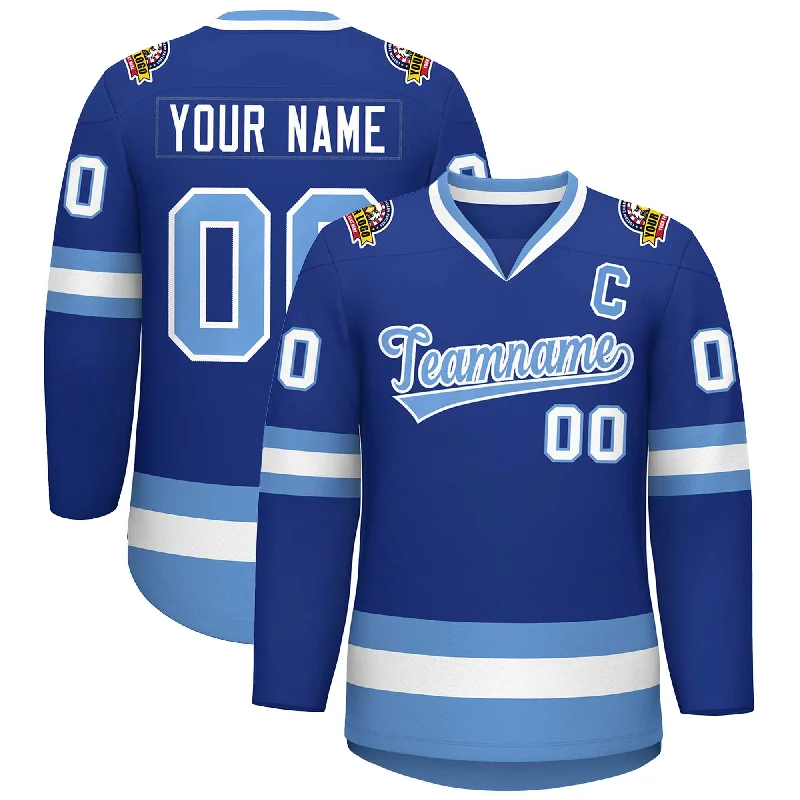 Custom Royal Light Blue-White Classic Style Hockey Jersey