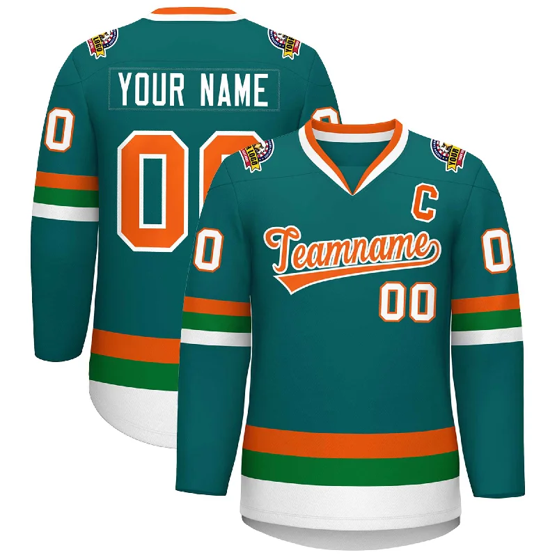 Custom Teal Orange-White Classic Style Hockey Jersey