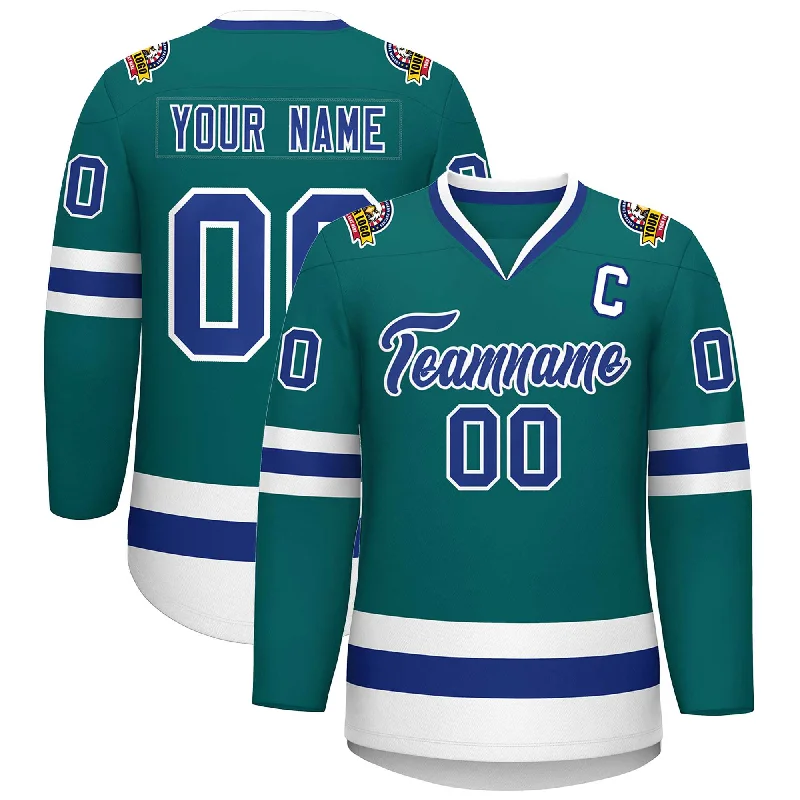 Custom Teal Royal-White Classic Style Hockey Jersey