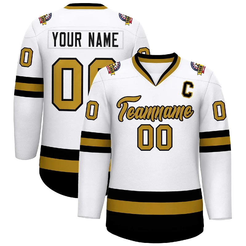 Custom White Old Gold-Black Classic Style Hockey Jersey