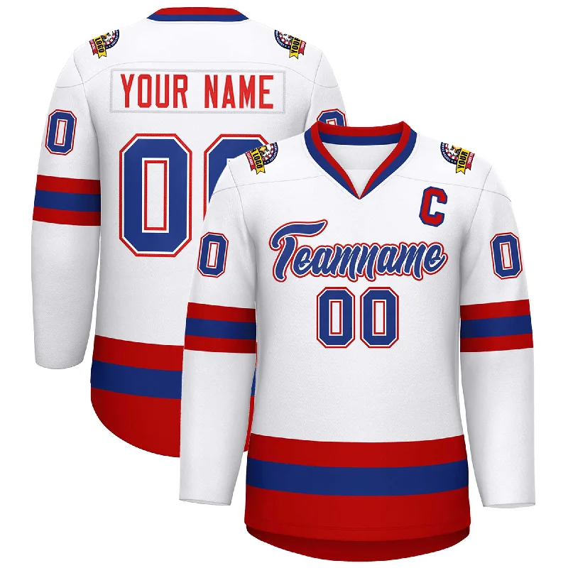 Custom White Royal White-Red Classic Style Hockey Jersey