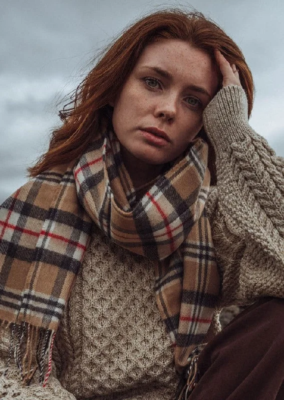 John Hanly Merino Scarf | Camel Tartan