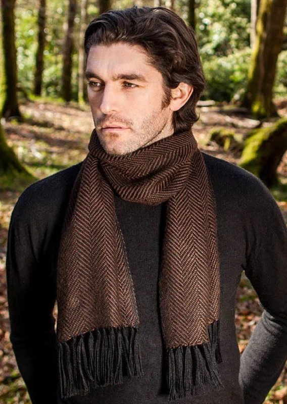 Mucros Alpaca Scarf | Brown Herringbone