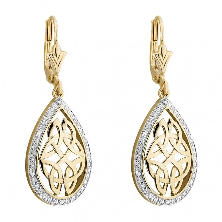 Gold Diamond Oval Celtic Drop Earrings *Limited Stock*