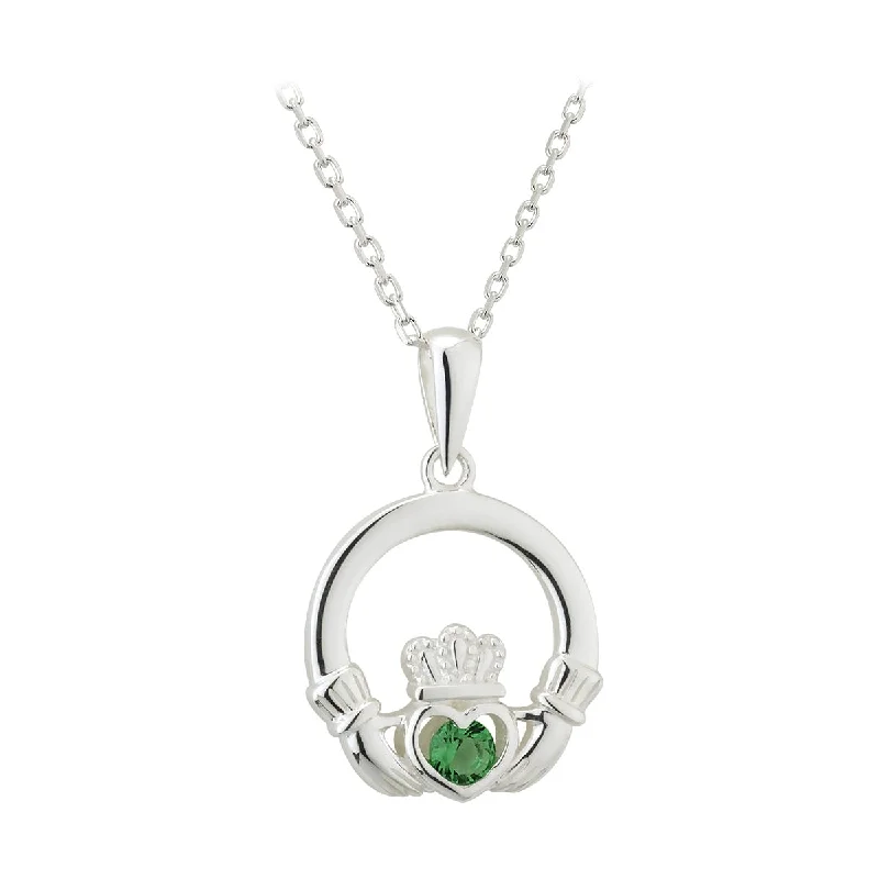 Silver Crystal Claddagh Pendant