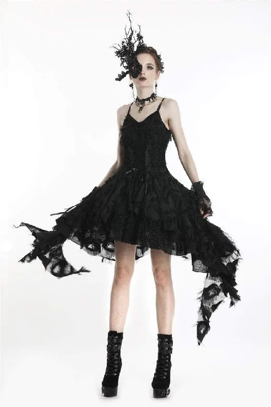 Women's Goth Feather Long Side Lace Maxi Slip Wedding Dress