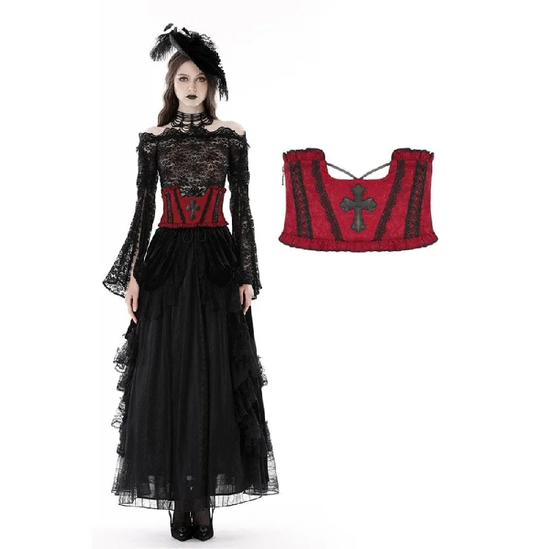 Women's Gothic Cross Embroidered Ruffled Underbust Corset