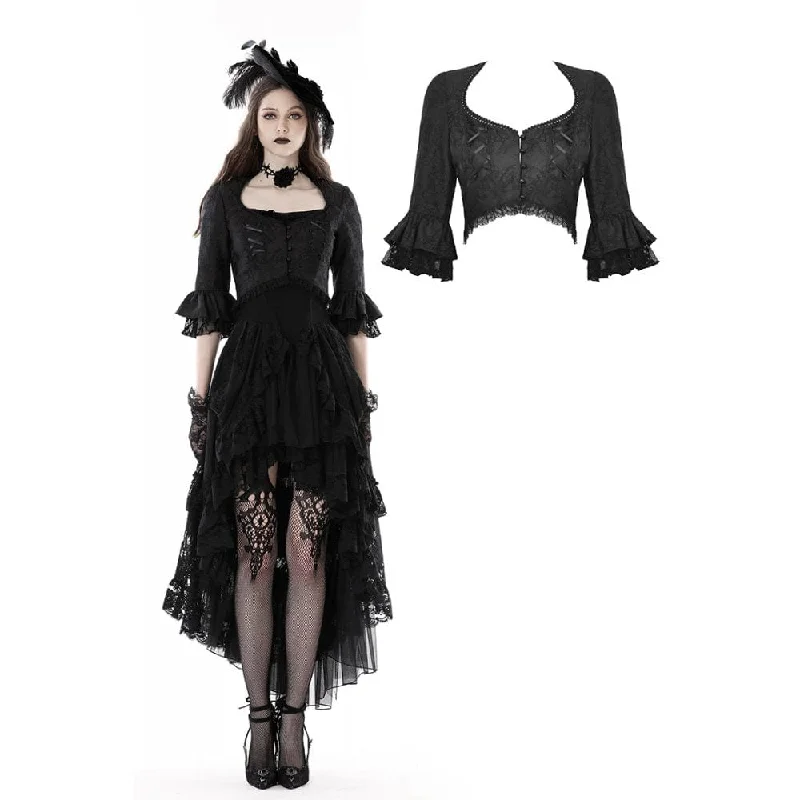 Women's Gothic Ruffled Sleeved Lace Splice Crop Top