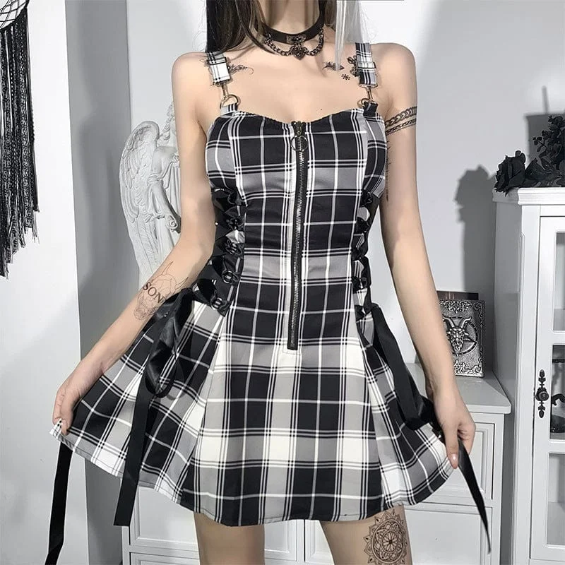 Women's Grunge Strappy Plaid Slip Dress