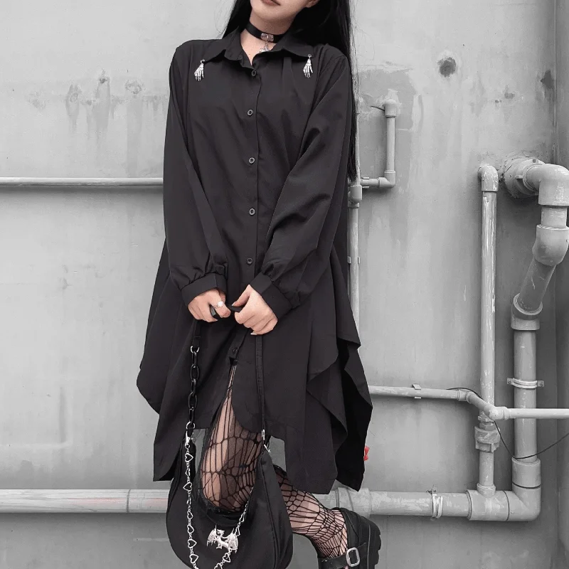 Women's Punk Irregular Skeleton Long Shirt