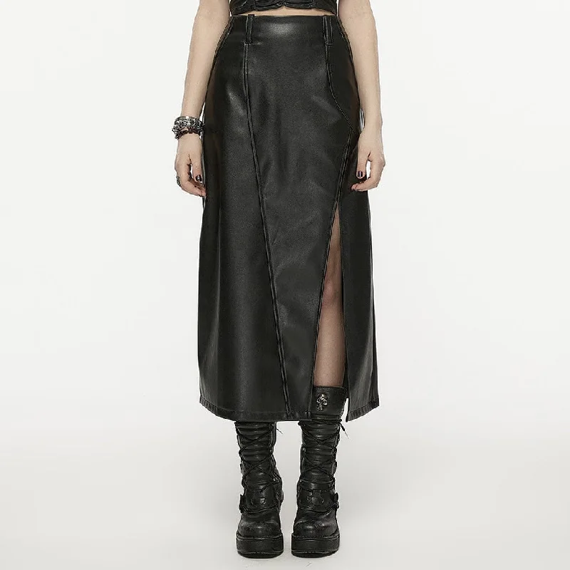 Women's Punk Split Faux Leather Skirt