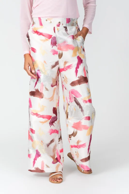 Artistic Brush Wide-Leg Trousers in Pink