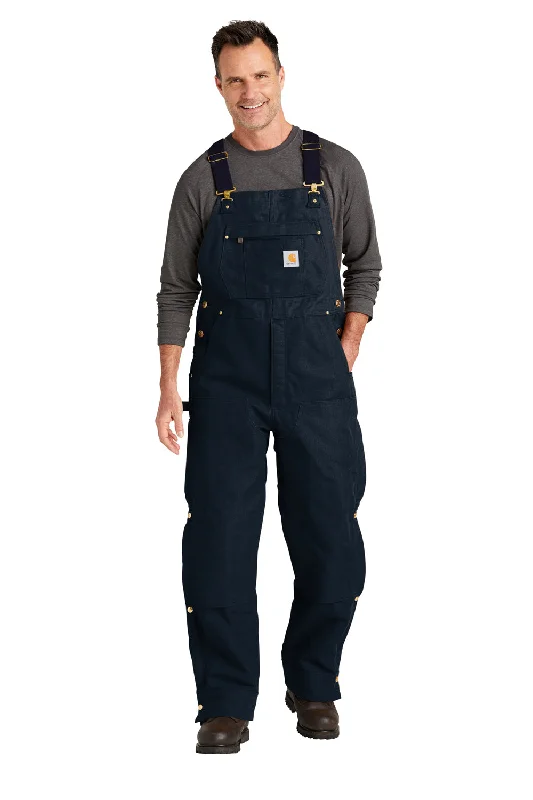 Carhartt Mens Firm Duck Insulated Bib Overalls w/ Pockets - Dark Navy Blue