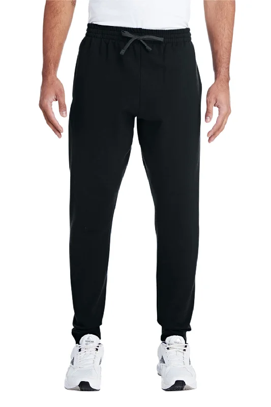 Jerzees Mens NuBlend Fleece Jogger Sweatpants w/ Pockets - Black/Heather Charcoal Grey