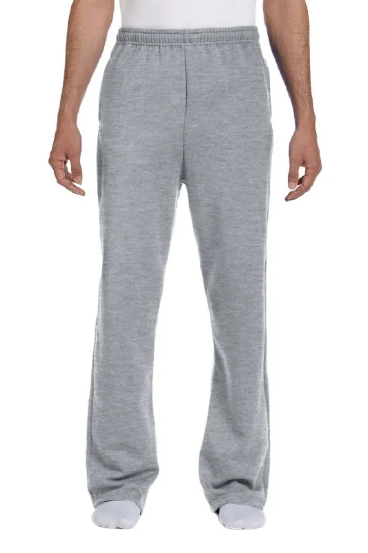 Jerzees Mens NuBlend Pill Resistant Fleece Open Bottom Sweatpants w/ Pockets - Heather Grey