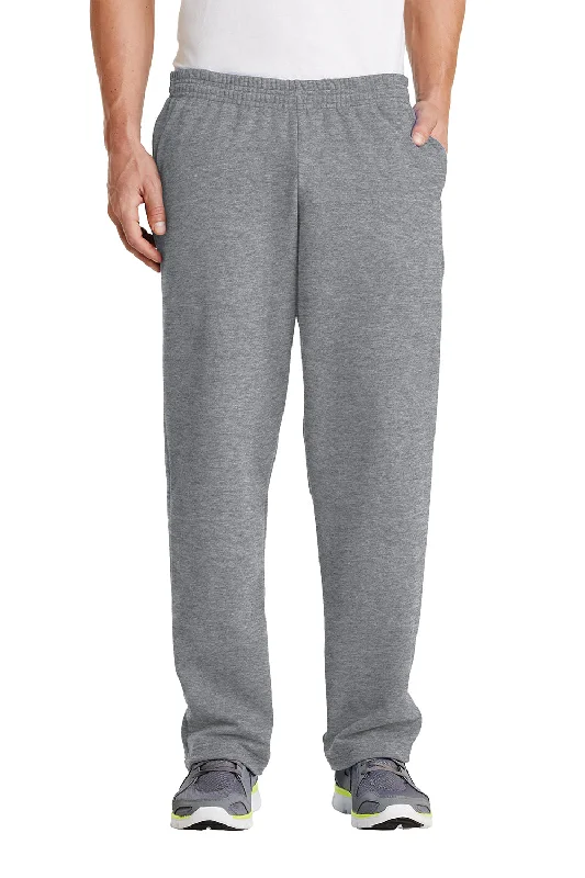 Port & Company Mens Core Pill Resistant Fleece Open Bottom Sweatpants w/ Pockets - Heather Grey