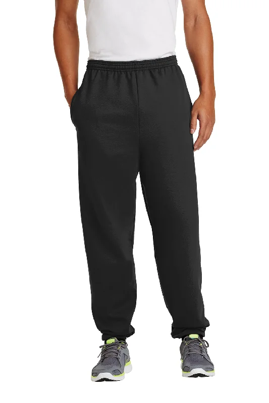 Port & Company Mens Essential Pill Resistant Fleece Sweatpants w/ Pockets - Jet Black