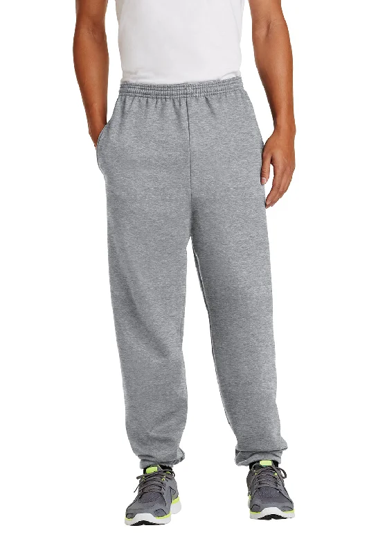 Port & Company Mens Essential Pill Resistant Fleece Sweatpants w/ Pockets - Heather Grey