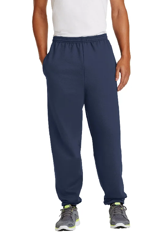 Port & Company Mens Essential Pill Resistant Fleece Sweatpants w/ Pockets - Navy Blue