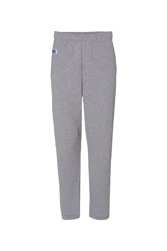 Russell Athletic Mens Dri Power Moisture Wicking Open Bottom Sweatpants w/ Pockets - Oxford Grey